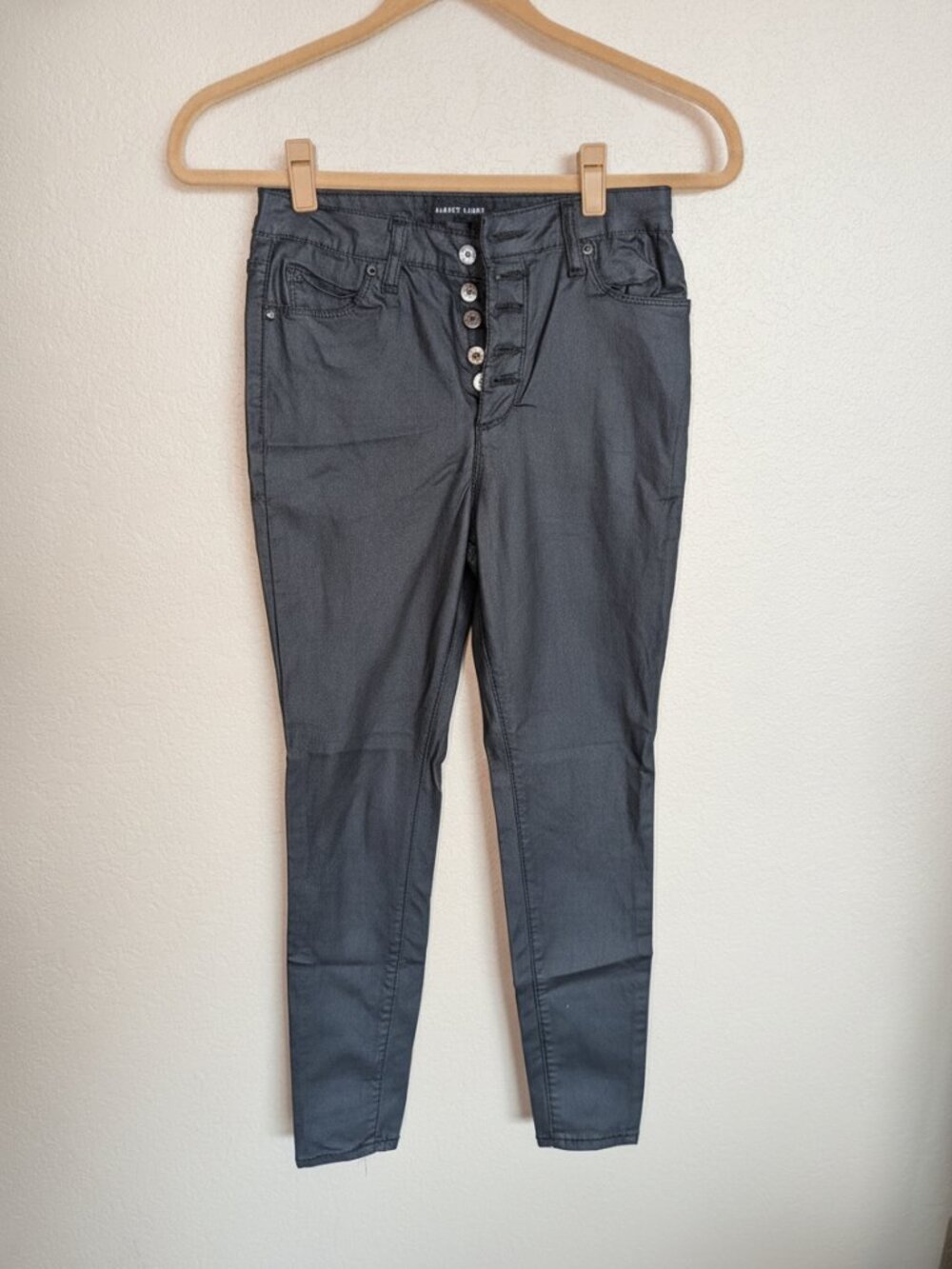 Almost Famous Charcoal Black Button-Fly Skinny Jeans With Waxed Finish
